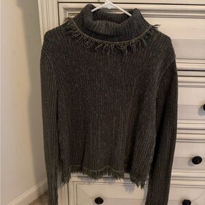 Willow Olive Fringed Turtleneck Sweater